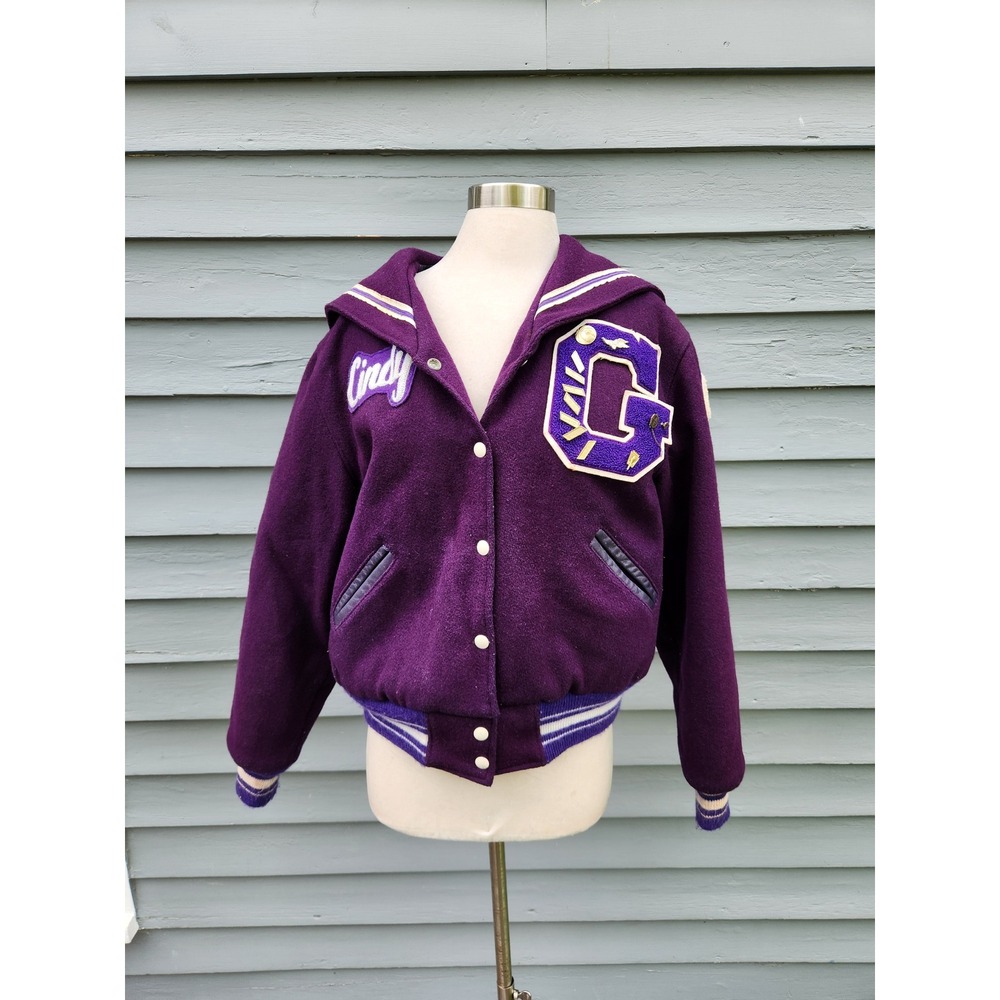 Trophy Jackets Varsity Letterman Purple Wool Sailor Hood Larks Cindy 88 Large